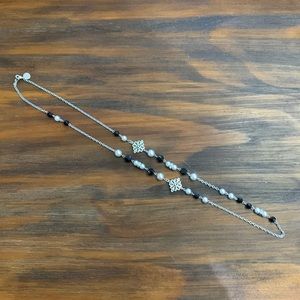 35” Silver/Faux Pearl/Rhinestone/Black Beaded Necklace